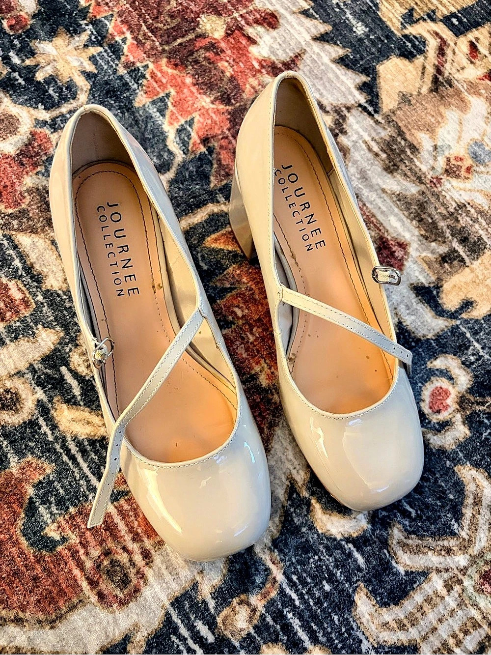 Patent Mary Jane Heels in Cream